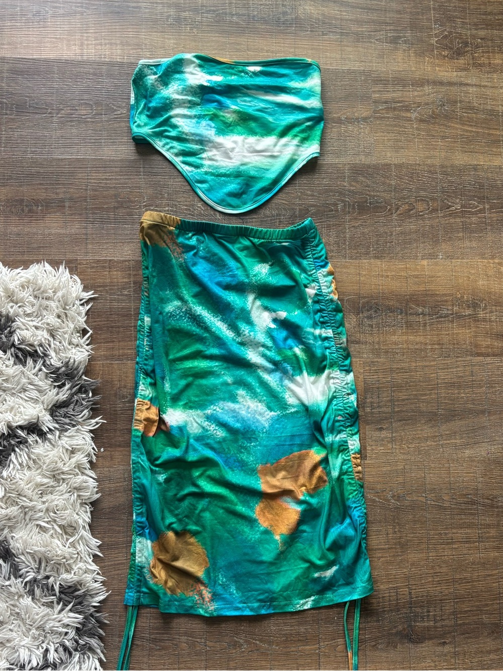 Green Tie-Dye Two-Piece Skirt Set